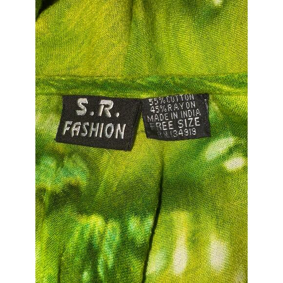 Vintage Asymmetrical Tie Dye Maxi Dress One Size Lime Green Boho Hippie Festival - Picture 7 of 9